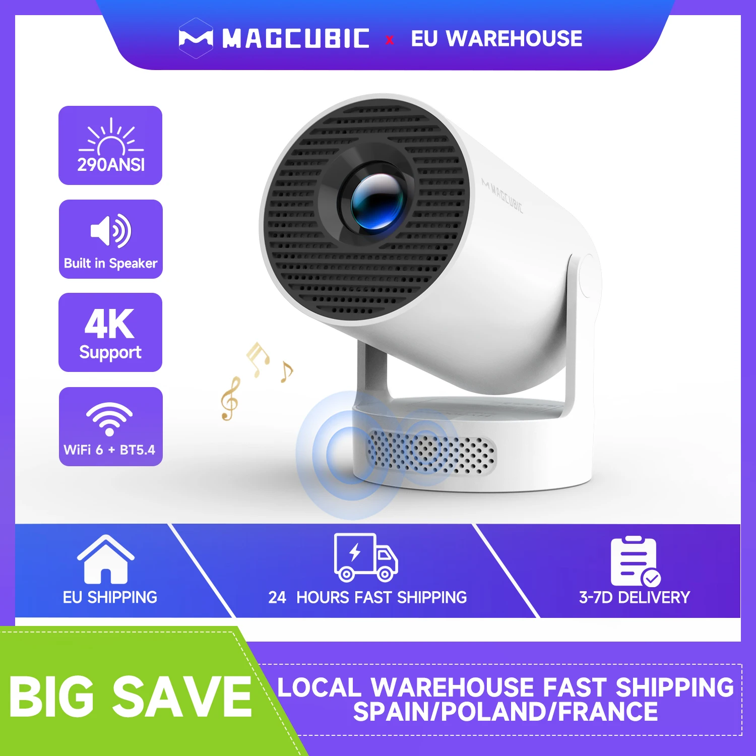 Magcubic HY300 Pro+ 4K Android 11 Proiettore portatile 8000 lumen WiFi 6 BT5.4 Teatro esterno 5W Altoparlante HiFi 720P HD supportato