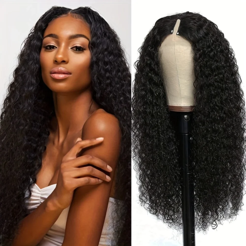 Atualizado parte v peruca kinky encaracolado peruca brasileira 32 polegada cor natural onda profunda cabelo remy humano para mulher