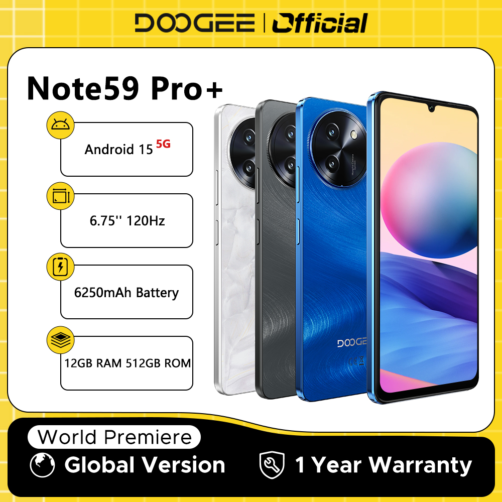 【Brand+】DOOGEE Note59 Pro+ 5G Smart phone Android 15 6250mAh Battery 6.75'' 120Hz Screen 12GB 512GB AI Camera Cell Phone