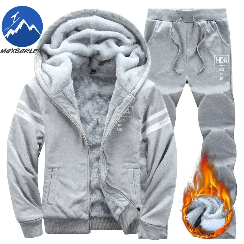 2025 große Winter Herren Casual Sport Plüsch Set Mit Kapuze Mantel + Hosen Koreanische Ausgabe Warme Dicke Zwei Stück Set Fleece kleidung Männer