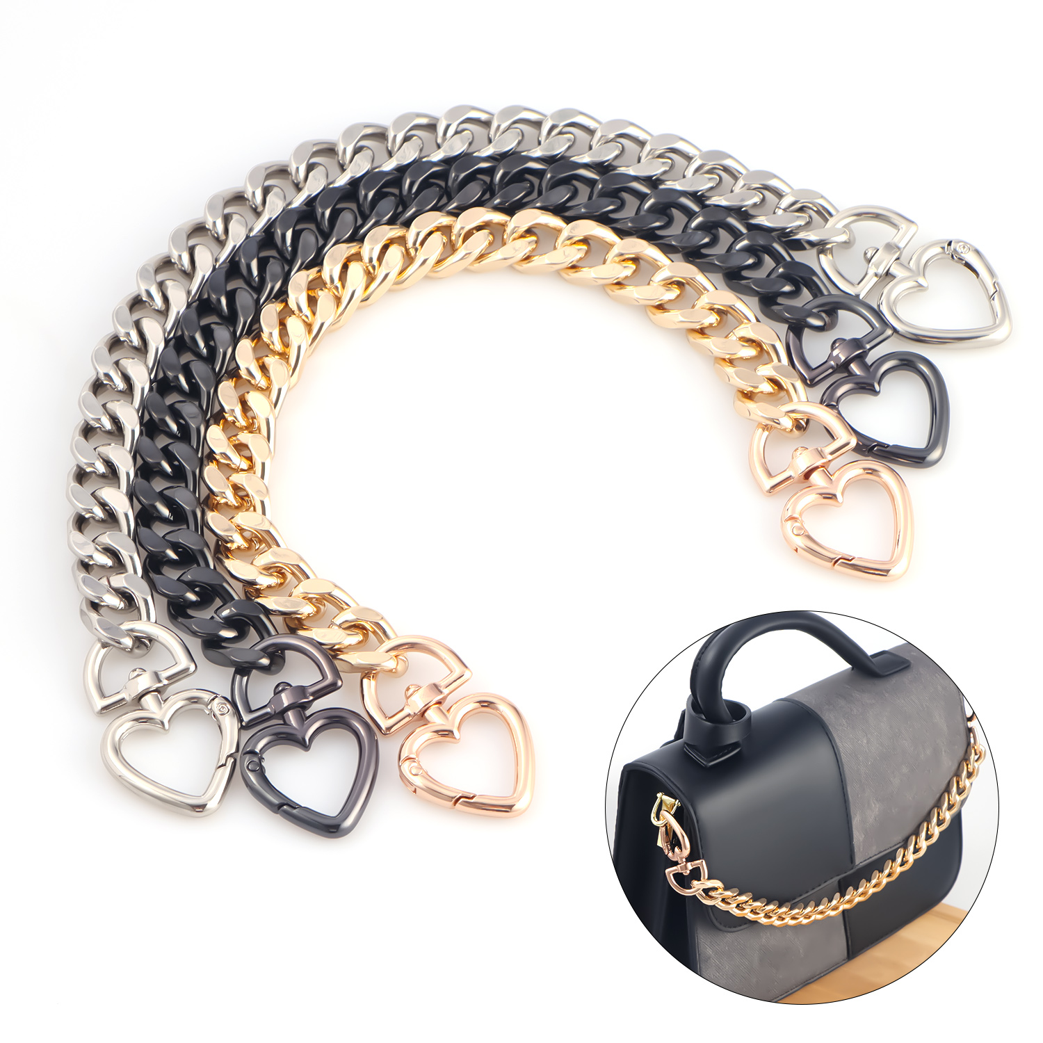 Extensor de correa de cadena de Metal para bolso, accesorio con forma de corazón, dijes, bandolera, 1 unidad