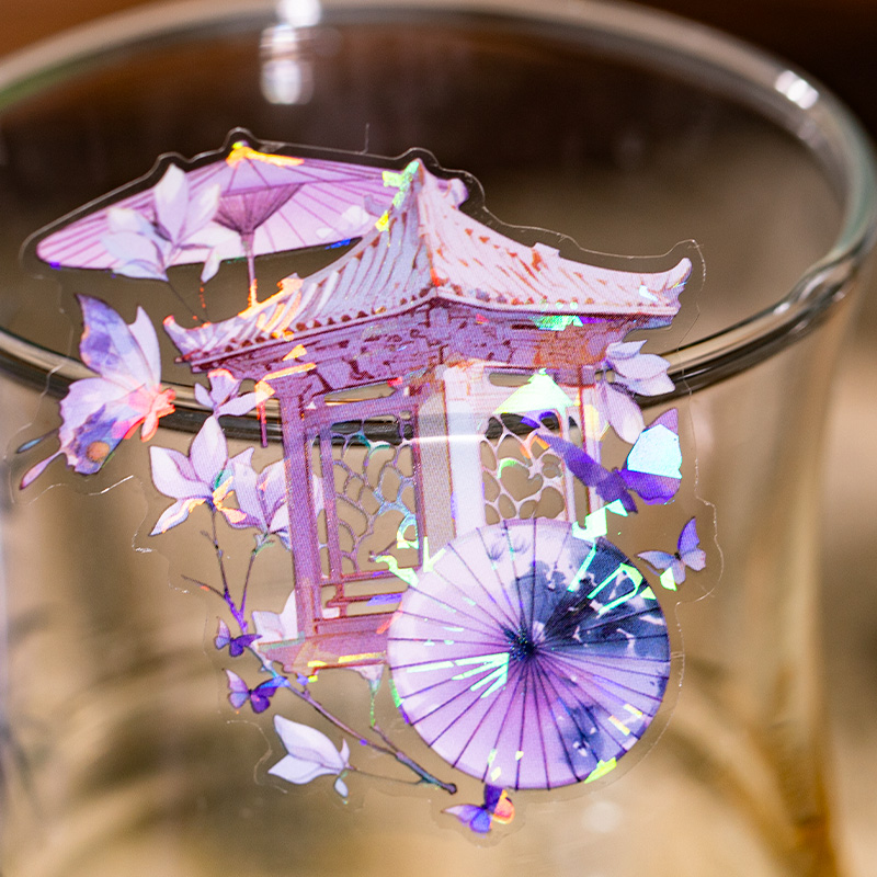 4 スタイル、200 センチメートル/ロール、中国風シェルグロスホットスタンピング PET ダイカットテープ、手作りコラージュ装飾ステッカーテープ