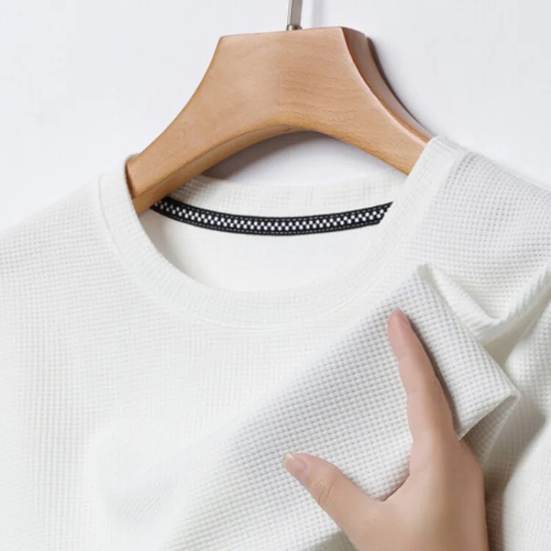 Polo a maniche corte Camicia a maniche corte Waffle Solid Polot moda splicing da uomo girocollo top in cotone T-shirt a maniche corte quotidiana