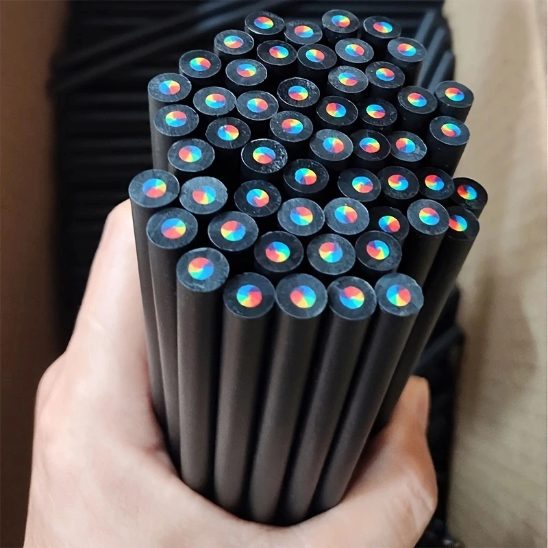 12 ชิ้น/ผสม 7 สีใน 1 สายรุ้งดินสอไม้, ไม้สีดําสี Concentric Crayons อุปกรณ์ศิลปะโรงเรียนสําหรับห้องเรียน, ภาพวาด