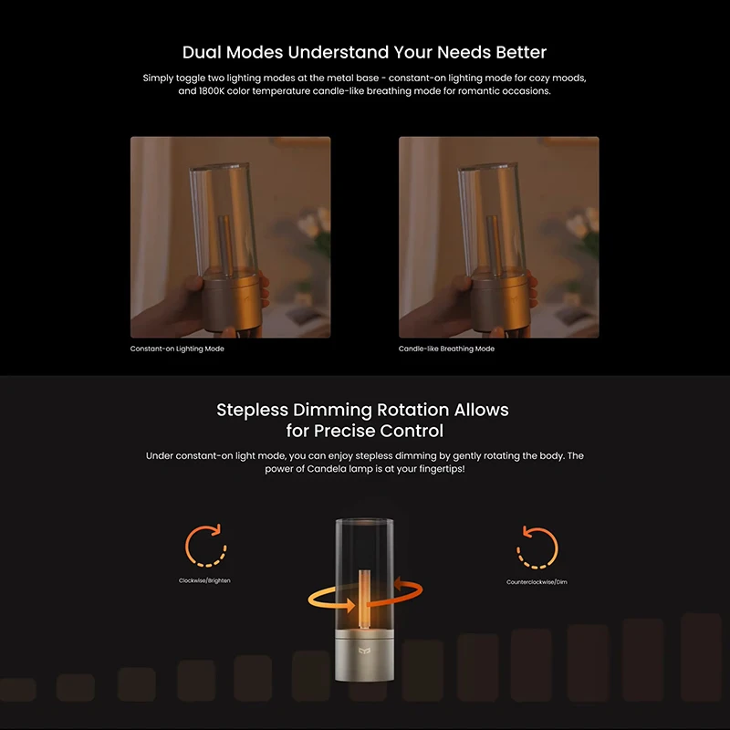 Yeelight recarregável vela lâmpada led night light atmosfera luz stepless escurecimento lâmpada de cabeceira para o quarto