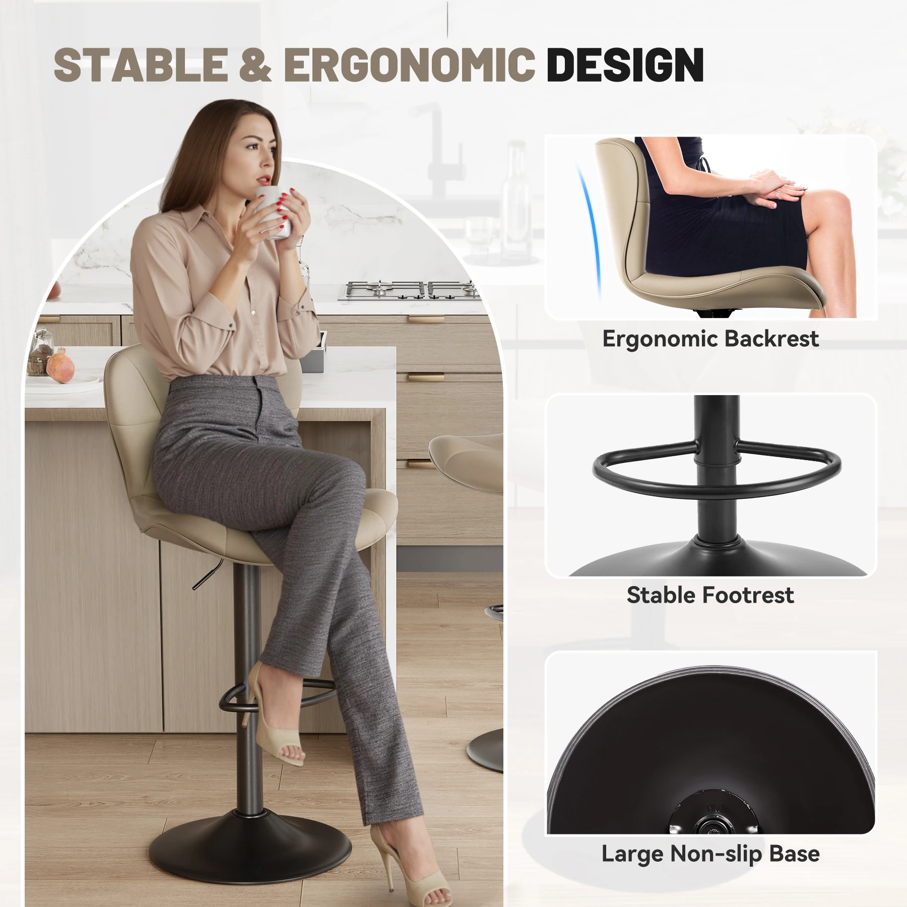 Sgabelli da bar 2 pezzi, 360 °   Rivestimento girevole in ecopelle, altezza bancone regolabile, per bar, cucine, mobili per ristoranti