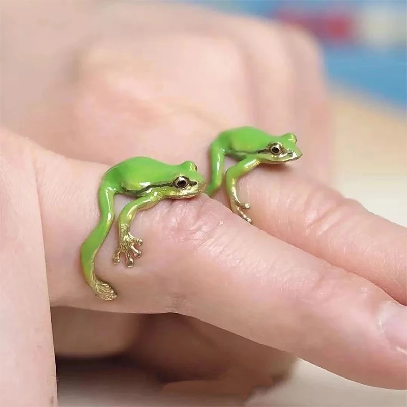 Frösche geformter Ring, verstellbarer offener Froschring für Frauen, niedliches Tier-Geburtstagsfeier, verstellbarer Fingerschmuck, Accessoires, Geschenke