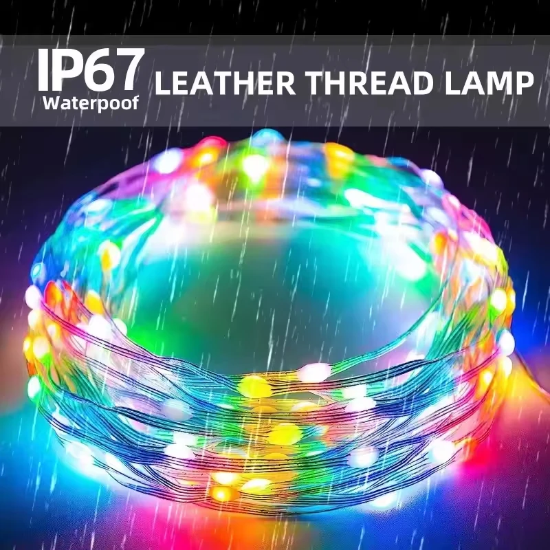 Lámpara de hadas LED RGBIC USB de 5V, control inalámbrico por aplicación, música, lámpara síncrona que cambia de color, lámpara de cadena ajustable impermeable IP67