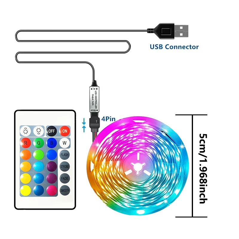 Intelligent 5V USB for TV backlight led strip with 24-key remote control is the perfect choice for home party room decoration