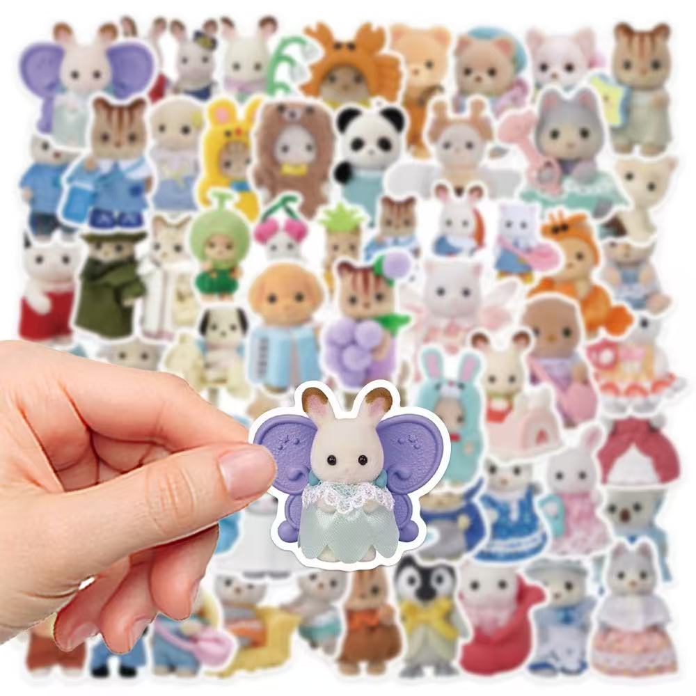 55 STKS Calico Critters Familie Cartoon Leuke Handheld Notebook Skateboarden Bagage Decoratieve Stickers