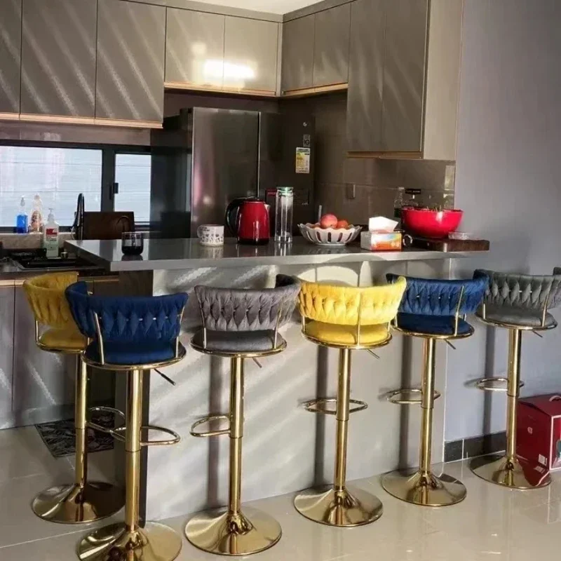 Juego de 2 taburetes de Bar de hierro, barra ligera de lujo, silla trasera, silla, puede girar y levantar barras para el hogar, taburete alto, taburetes de cocina