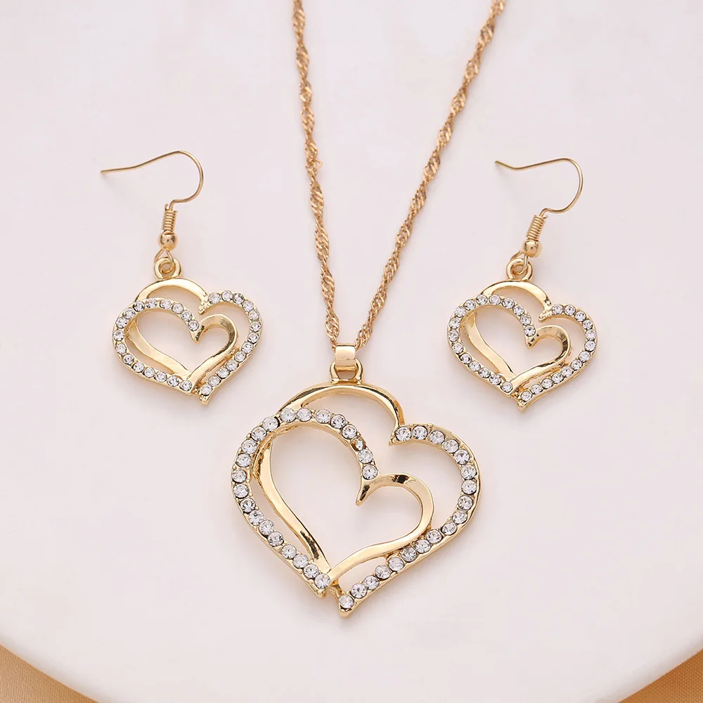 Damenmode Liebe gewickelt Halskette, Ohrringe, Armband, Schmuckset geeignet für Hochzeit, Party, Festival Geschenke