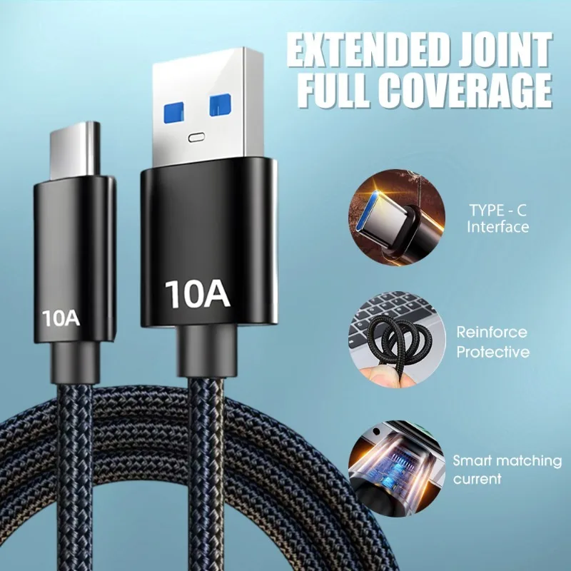 120W 10A Fast Charging Data Cable Line USB Type C 1m/1.5m/2m Anti-break Fast Charge Cable Wire for Samsung Huawei Honor Oneplus