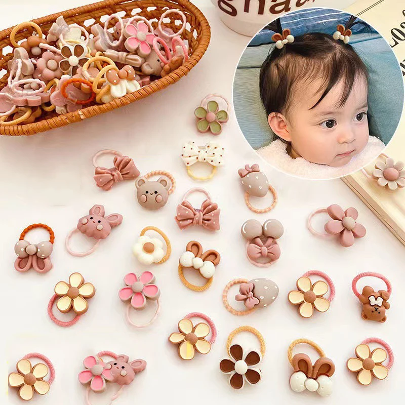 20 Teile/los Nette Cartoon Bär Kaninchen Haarband Mädchen Elastische Gummiband Headwear Blume Bogen Baby Kinder Haar Zubehör Ornamente