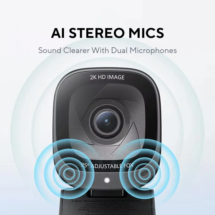 Anker PowerConf C200 2K Webcam Cho Máy Tính Laptop Mini Usb Web Camera Loại Bỏ Tiếng Ồn Micro Stereo Web Cam