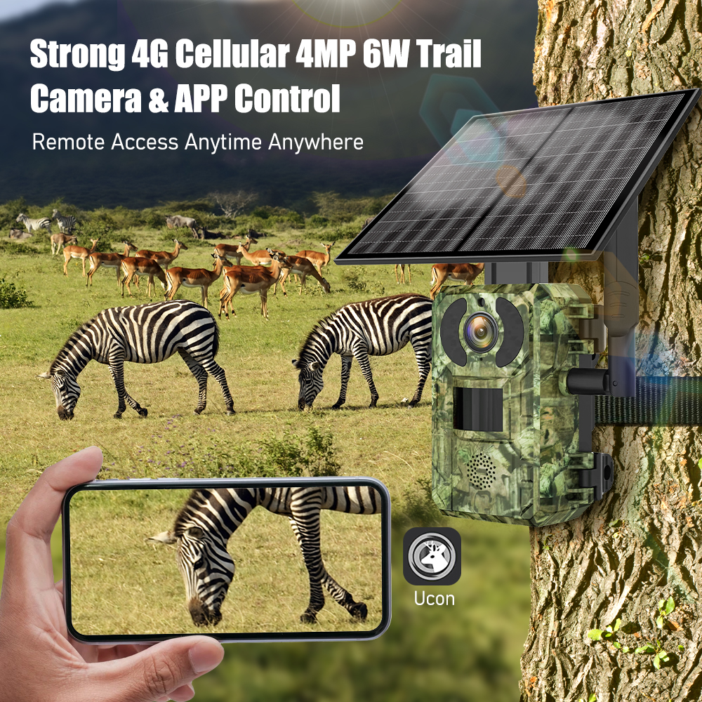 EU 4G Cellular 4MP 2K Battery Solar PIR Motion Activated Wildlife Hunting Trail Camera IP65 Outdoor Night Vision No Red Exposure