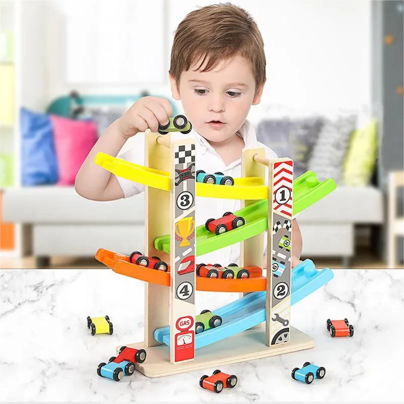 4/7 Track ไม้ Ramp Racing เด็กวัยหัดเดินของเล่นรถชุด Montessori ของเล่นเพื่อการศึกษาเกม Mini Inertia สไลด์ Roller Coaster Racing