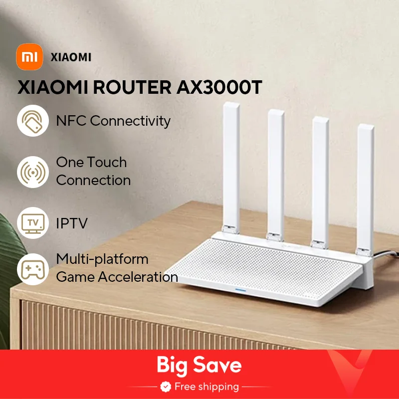 2024 NIEUWE Originele Xiaomi AX3000T Router 2,4 GHz 5 GHz 1,3 GHz CPU 2X2 160 MHz WAN LAN LED NFC-verbinding voor thuiskantoor Games Mi