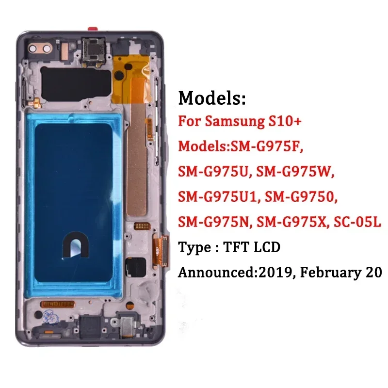 Screen For Samsung S10 Plus S10+ G975 G975F Lcd Display Digital Touch Screen  with Frame for Samsung S10 G973 Assembly