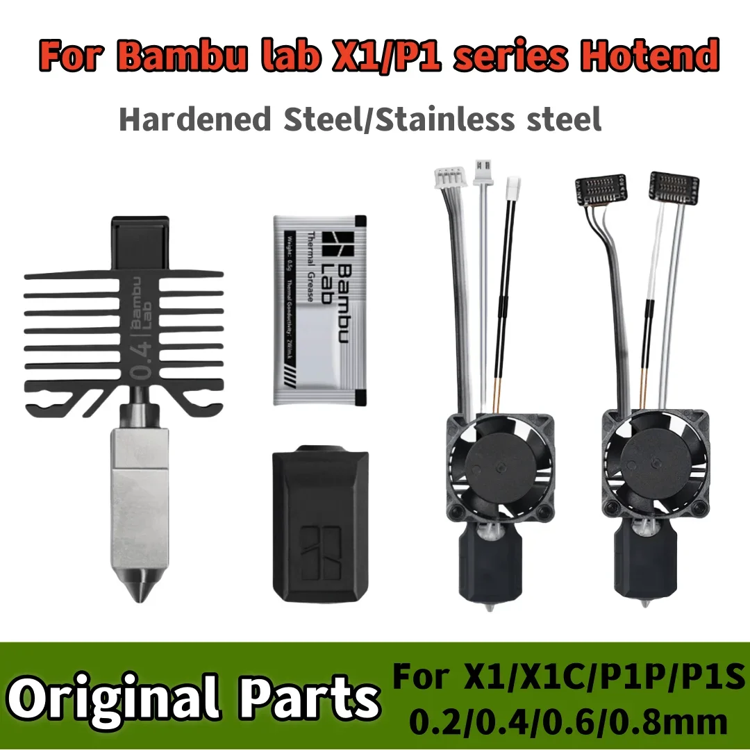 Оригинальный Hotend для Bambu Lab X1 X1C P1P P1S, сопла из твердой стали, бамбуковый комбинированный термистор Bambulabs для лабораторного охлаждающего вентилятора bambu
