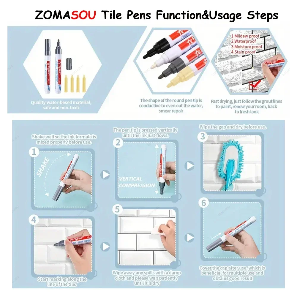 1-10Pcs 10 Colors Waterproof Tile Floor Marker Pen Wall Grout Pen for Kitchen Bathroom Ceramic Seam Paint Gap Repair Tools