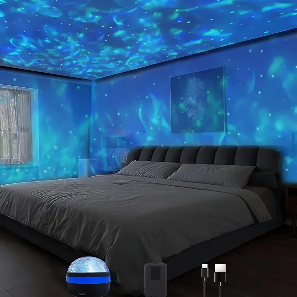 1 szt. LED Galaxy Star projektor świetlny, zasilany przez USB, fala tętnienia wody, zdalnie sterowana lampka nocna do sypialni, na imprezę, kino domowe