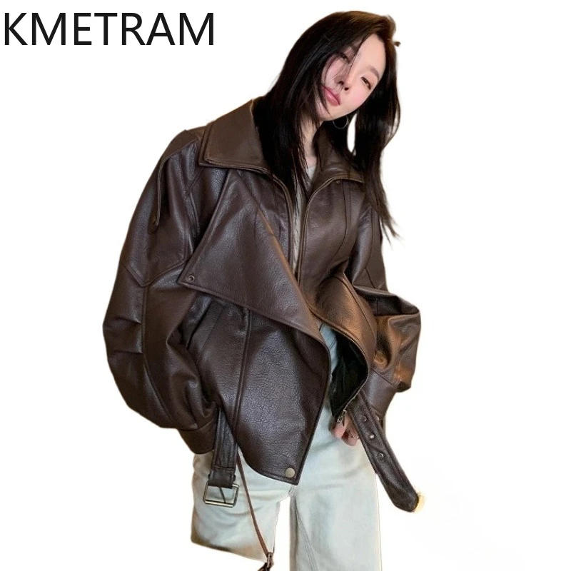 100 % echtes Ziegenleder-Jacke für Damen, braun, Biker-Jacken aus echtem Leder, hochwertige Oberbekleidung, Herbstkleidung, 25, Damen,...