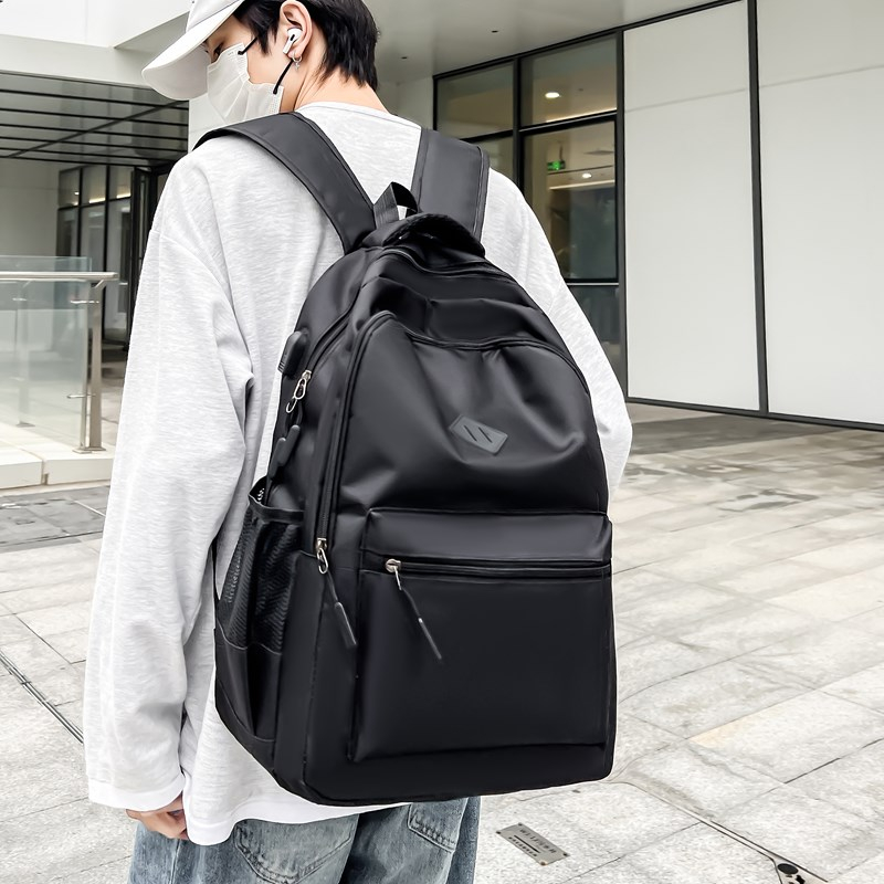 Solid Color Simple Fashion Backpack Men's New Male and Female Leisure Middle School Backpack Tide