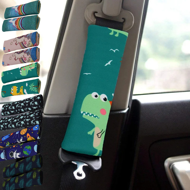 Дышащий сетчатый тканевый чехол для ремня безопасности, детский стул безопасности, динозавр, астронавт, наплечная подушка, чехол для автомобильного ремня безопасности с героями мультфильмов