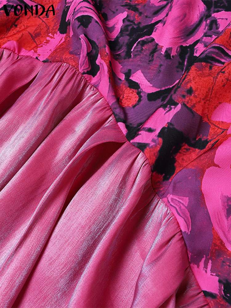 VONDA-Vestido largo bohemio de talla grande para mujer, traje holgado informal con estampado de retazos, manga de un cuarto, 2024