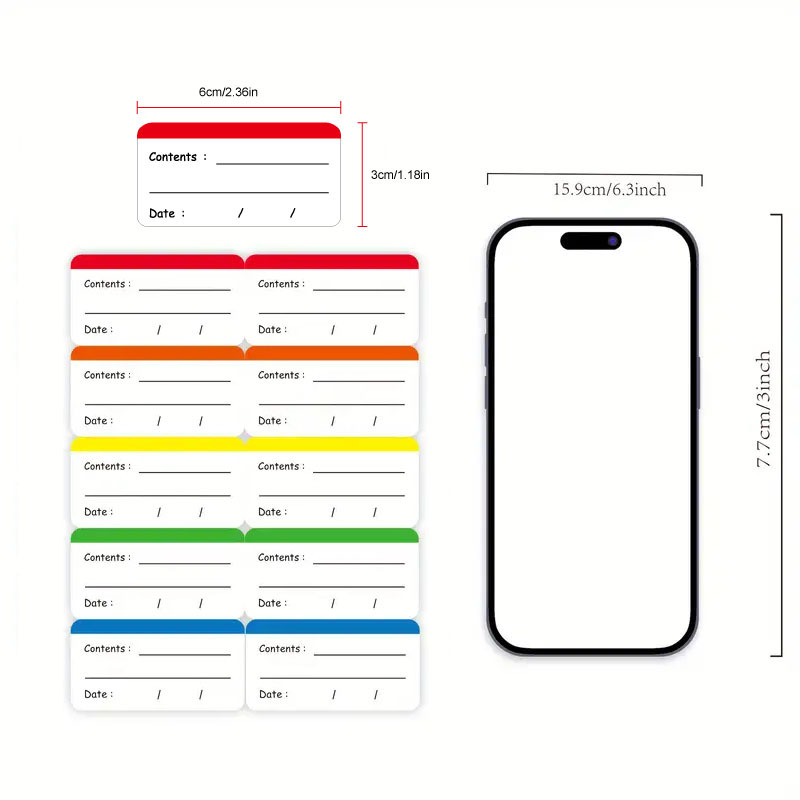 100 ชิ้นที่มีสีสันป้ายตู้เย็นอาหารป้ายสติกเกอร์สําหรับภาชนะบรรจุอาหาร