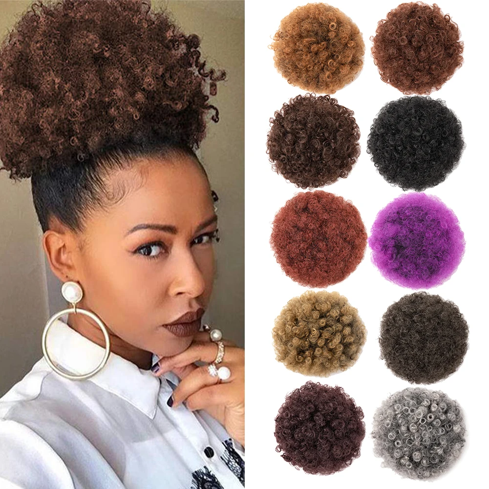 Afro Puff Kordelzug-Pferdeschwanzverlängerung für schwarze Frauen, schwarzer kurzer synthetischer Afro Puff-Pferdeschwanz für natürliches Haar, Clip On Kink