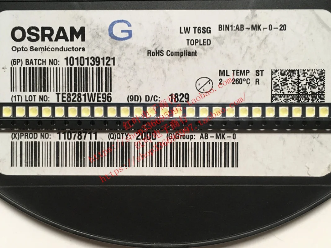 50 pz/OSRAM LWT6SG Patch 3528 2 Piede Ultra Alto Luminosità 6000K Luce Bianca Positiva Automotive LED Bead 1210