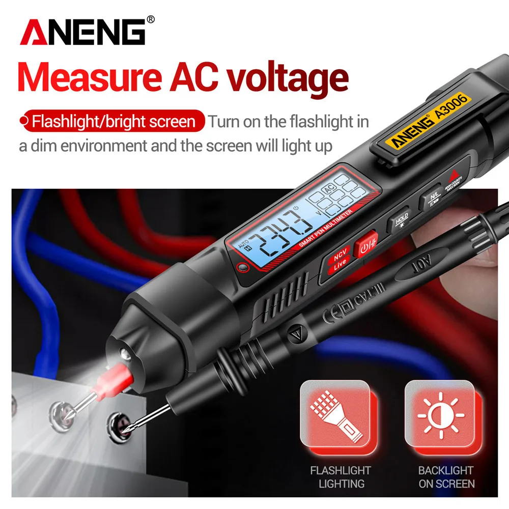ANENG A3006 4000 Counts Multifunktionales Stifttyp-Multimeter AC/DC-Spannungsprüfer Ohm Hz Null Feuerleitungsdetektor Elektrowerkzeuge