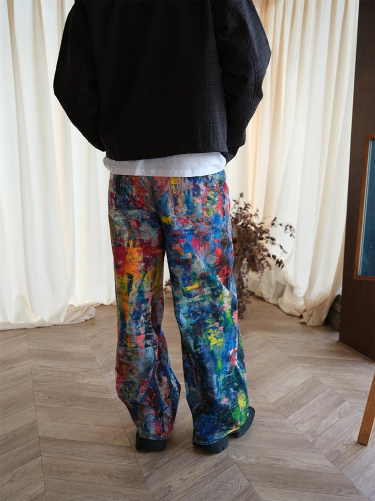 Ropa Y2K, уличная одежда, мешковатые джинсы с граффити, брюки для мужчин, дизайнерская одежда, широкие джинсовые брюки Kanye с цветными блоками