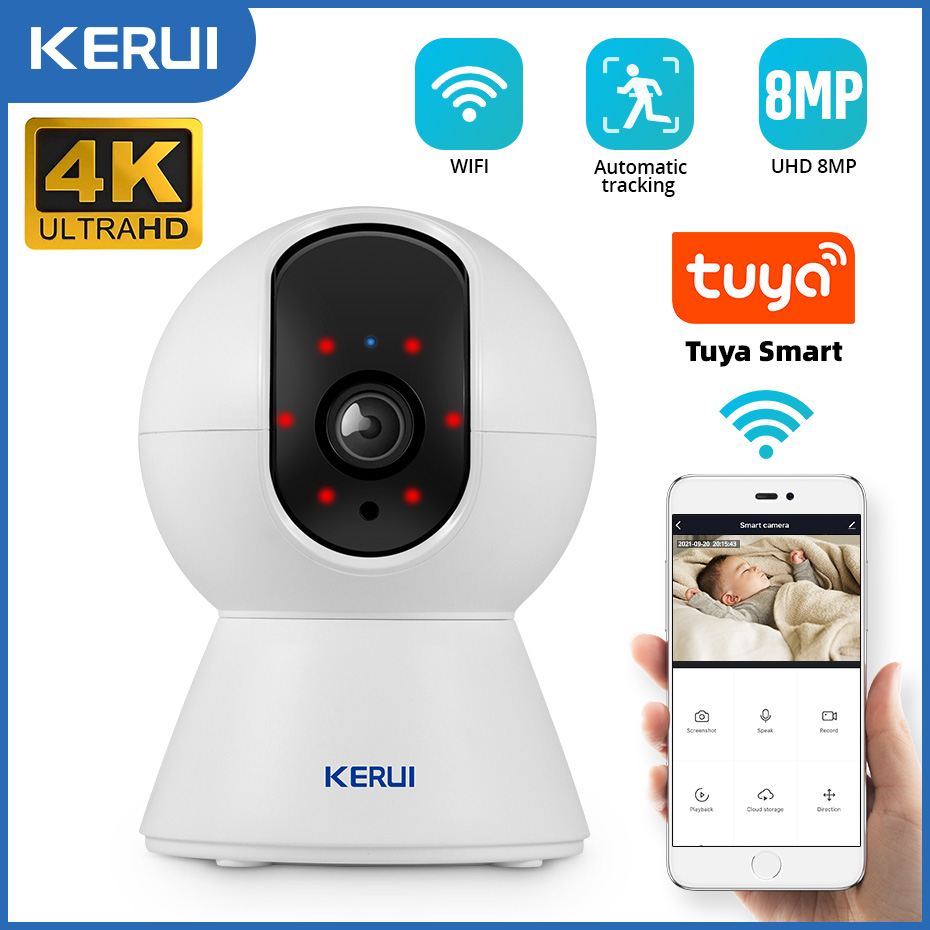 KERUI Onvif 4K 5MP 8MP WiFi cámara IP interior inalámbrica Tuya cámara de vigilancia CCTV de seguridad para el hogar inteligente con seguimiento automático
