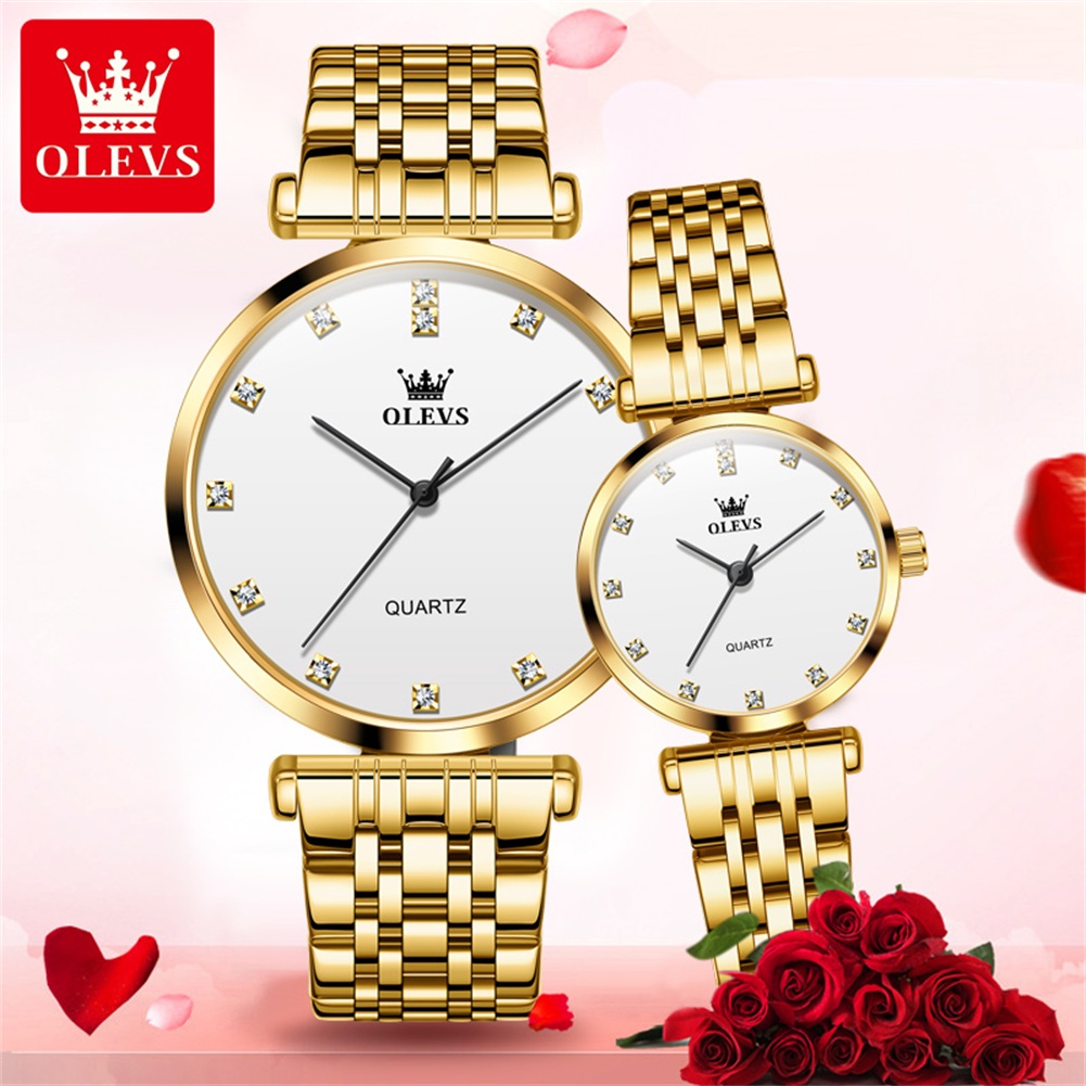 OLEVS 5596 marca superior reloj de cuarzo con diamantes para parejas reloj impermeable de lujo para hombres y mujeres reloj de pulsera Original de acero inoxidable 2024