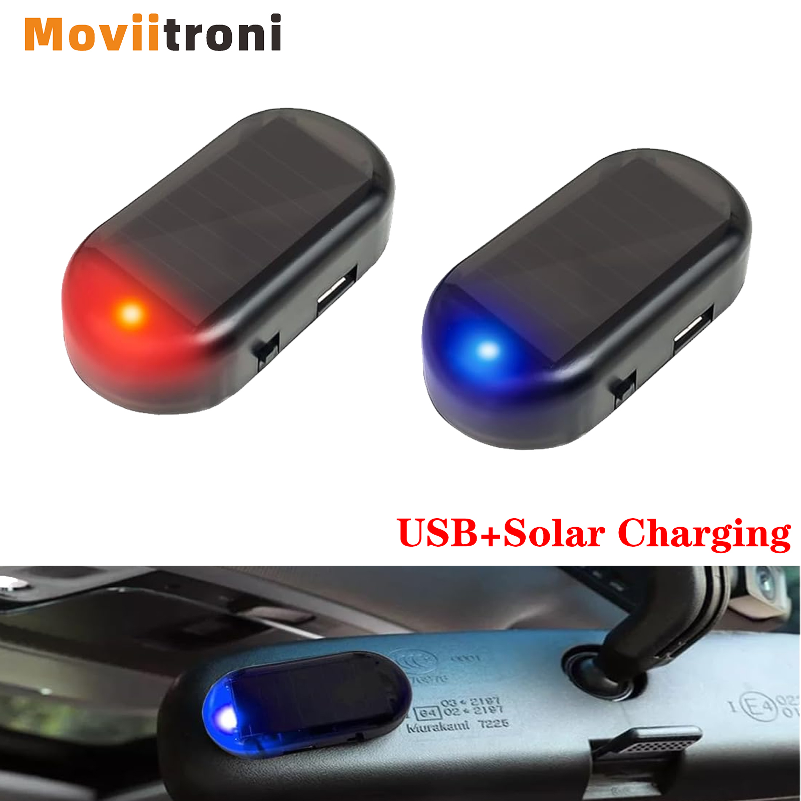 2pcs Car Solar Power Simulated Dummy Alarm Warning Anti-Theft LED Flashing Security Light with New USB Port