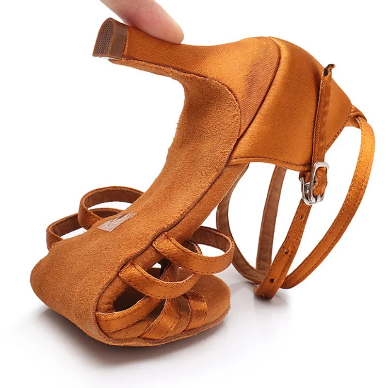 Tovekin-Satijn Latin Dansschoenen Voor Vrouwen, Professionele Knoophak, Salsa, Tango, Balzaal, 7Cm, 5Cm