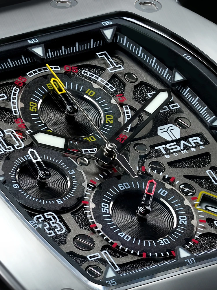 TSAR BOMBA Reloj para hombre marca de lujo diseño Tonneau reloj resistente al agua reloj de pulsera de acero inoxidable reloj rectangular de moda para hombre