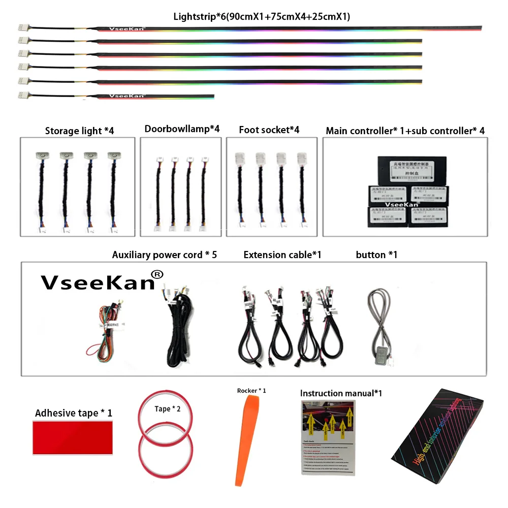 10/14/18 em 1 led luzes ambientais do carro 213 64 cores rgb sinfonia streamer bluetooth arco-íris tiras acrílicas kit de lâmpada atmosfera 12v
