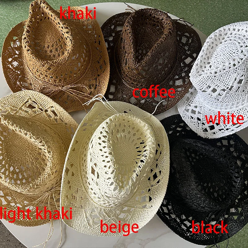 Sombrero de vaquero occidental de paja para mujeres y hombres, clásico, Vintage, calado, Unisex, ala ancha rizada, sombrero para el sol, sombrero de pesca, gorra de escalada