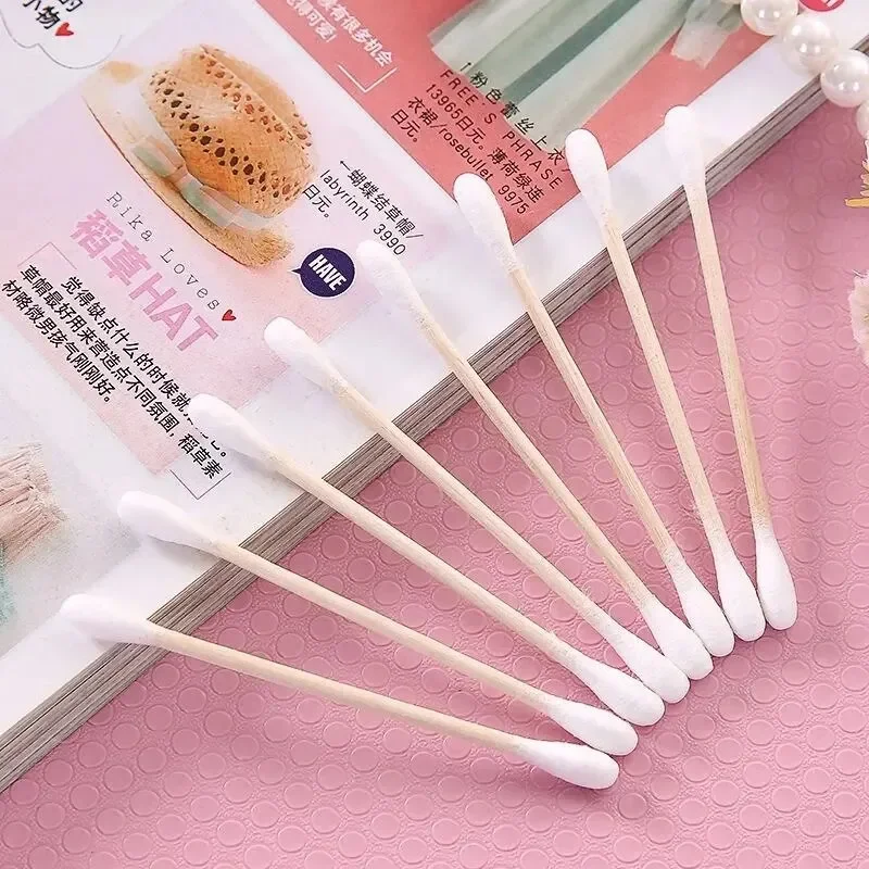 500pcs 더블 헤드 나무 면봉 코 귀 청소 여성 메이크업 도구 Lipstik 면봉 팁 스틱 Bastoncillos Oidos