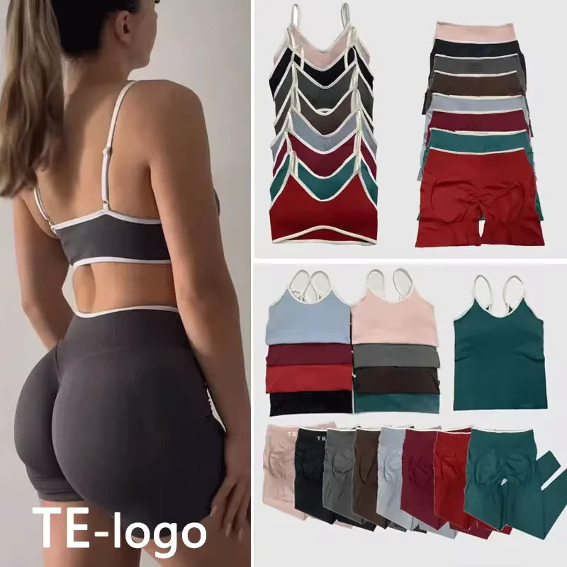 TEV with logo Women's Sports Yoga Shorts Fitness Cycling Elastic Sports Pants Ignite Sculpt Scrunch Short Yoga Bra Set leggings