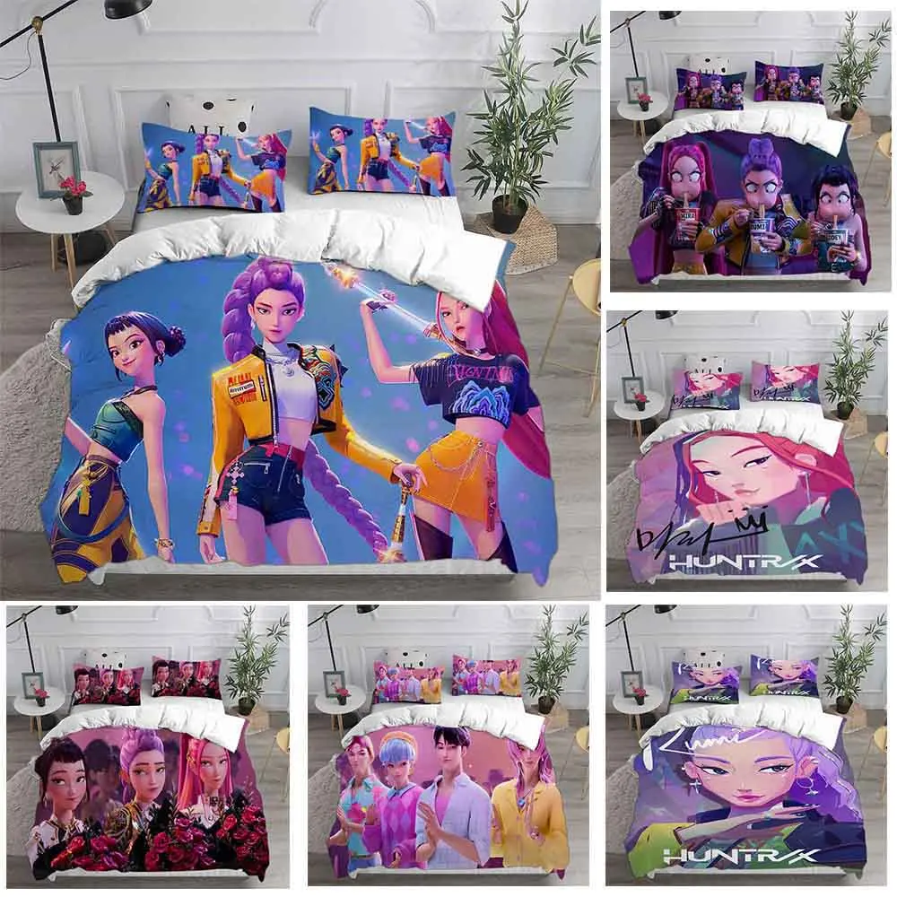 KPop Demon Hunters Bedding Sets EU single Comforter Quilt Bed Cover Duvet Cover Pillow Case 2-3 Pieces Sets Kids Adult Size