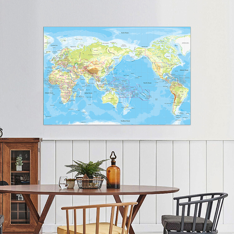 Large World Map 5x7ft English Language Detailed Poster Wall Chart Topography Map Non-woven Map Wallpapers  Office Supplies