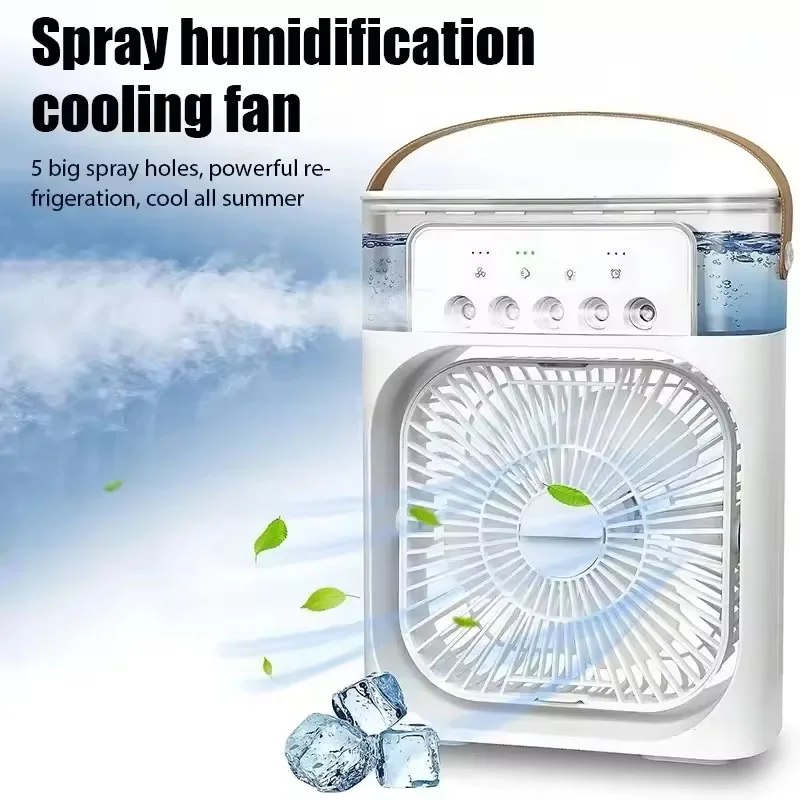 Cooling fan 3-in-1 portable desktop humidifier USB mini air conditioner night light mist suitable for home and office use
