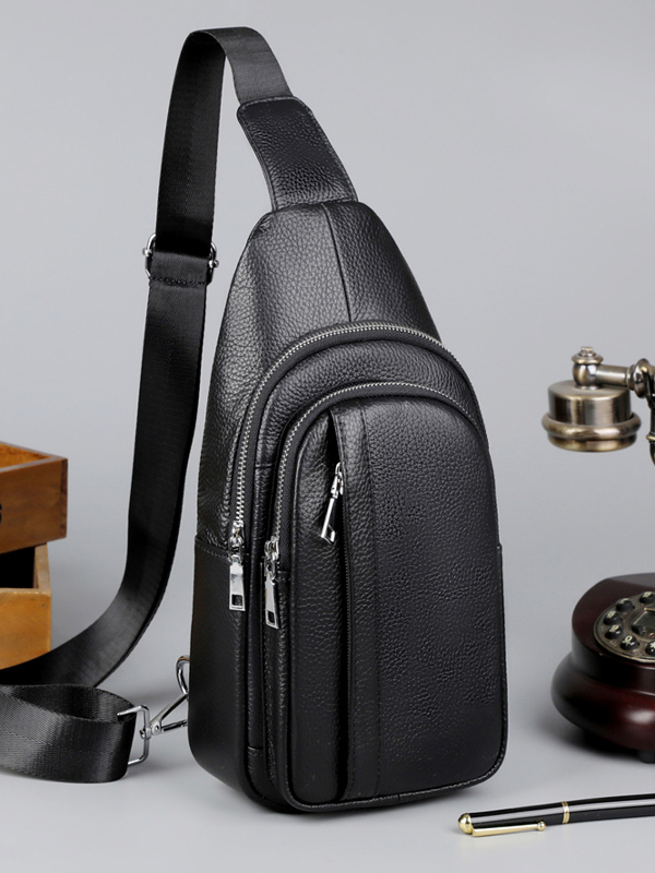 Nova Bolsa de Peito Masculina Casual em Couro, Bolsa de Ombro Estilosa, ande Capacidade, Portátil, Luxo Leve, Bolsa Transve...