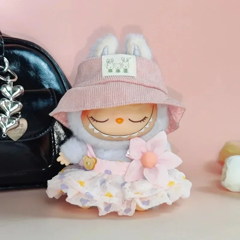 Tenue de poupée Labubu de 17cm, jupe froissée, ensemble d'épingles à cheveux à fleurs, chapeau de pêcheur, vêtements Labubu Ropa Labubu