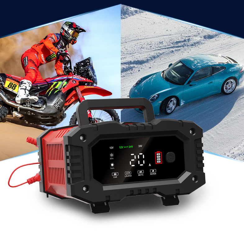 12v / 24v volautomatische acculader 7-segment slimme auto-acculader pulsreparatie voor Agm Gel nat loodzuur opladen